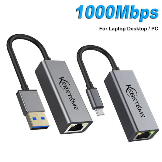 Kebidumei 1000Mbps USB Ethernet Adapter USB 3.0 Network Card to USB RJ45 Lan for PC MacBook Win 10/11 Xiaomi Ethernet USB Cable