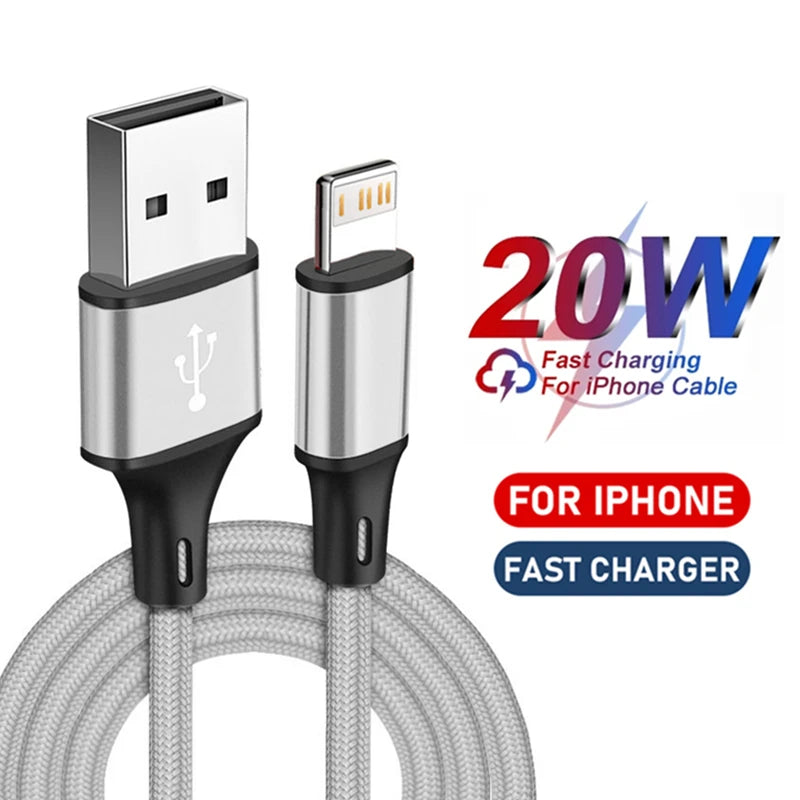 Fast Charging USB Cable For iPhone 14 13 12 11 Pro XS Max XR X 8 7 6S Plus Nylon Braided Wire Quick Charger Data Cable 1m 2m 3m