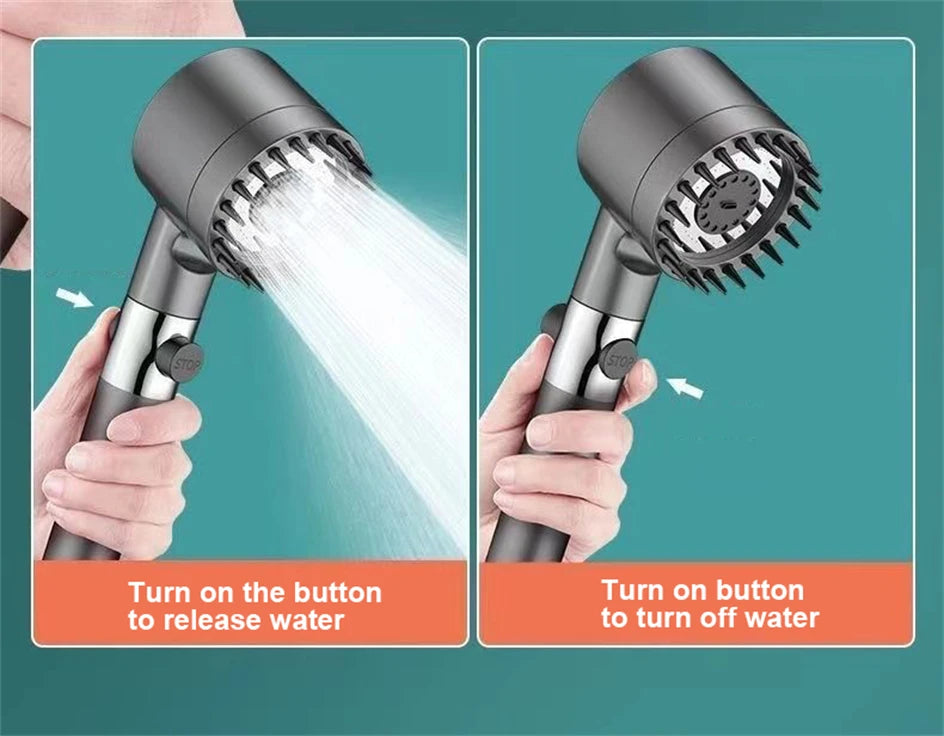 3 Modes High Pressure Water Saving Filter Powerful Shower Head Massage Spa Handheld Showerhead with ON/OFF Switch for Bathroom