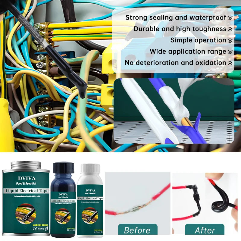 Waterproof Liquid Electrical Tape Insulating Repair Paste Fix Line Glue For Wires And Cables Home Use Quick Drying Sealant