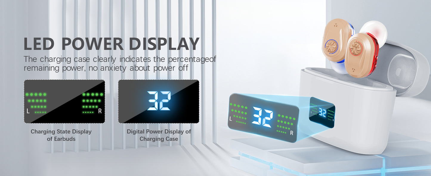 Wireless Mini Noise-cancelling Hearing Aid for Seniors, HD Digital Display, With Large-capacity Battery Charging Box